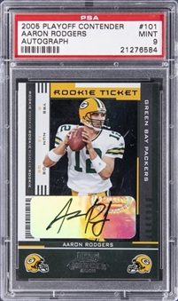 2005 Donruss Playoff Contender Rookie Ticket Autographs #101 Aaron Rodgers Signed Rookie Card - PSA MINT 9